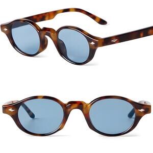 Trendy Tortoise Shell Blue Round Sunglasses Lightweight Retro Design
